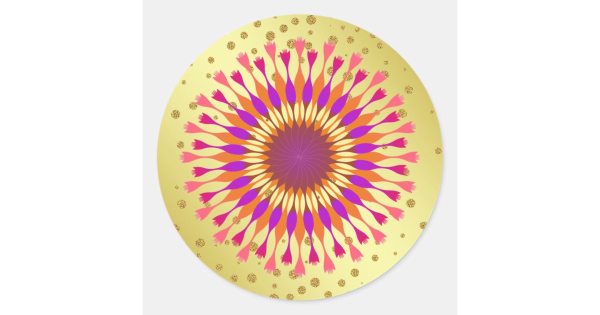 Pink Lotus Flower Gold Faux Foil Glitter Wedding Classic Round Sticker ...