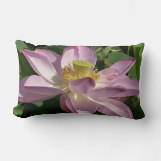 Pink Lotus Flower II Summer Floral Lumbar Pillow