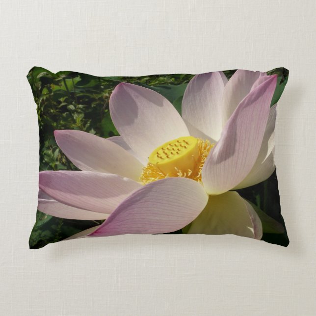 Pink Lotus Flower III Summer Floral Accent Pillow (Front)