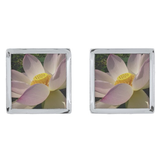 Pink Lotus Flower III Summer Floral Cufflinks (Front)