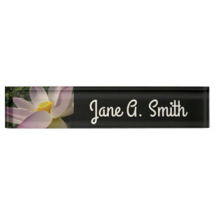Pink Lotus Flower III Summer Floral Desk Name Plate