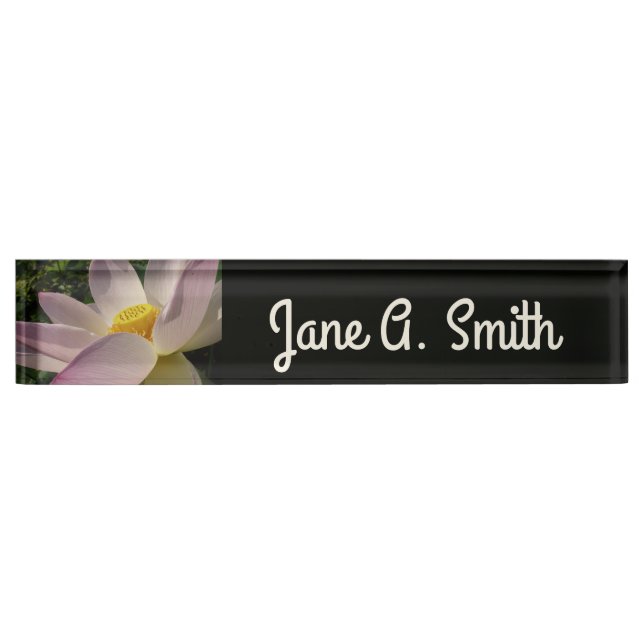 Pink Lotus Flower III Summer Floral Desk Name Plate (Front)