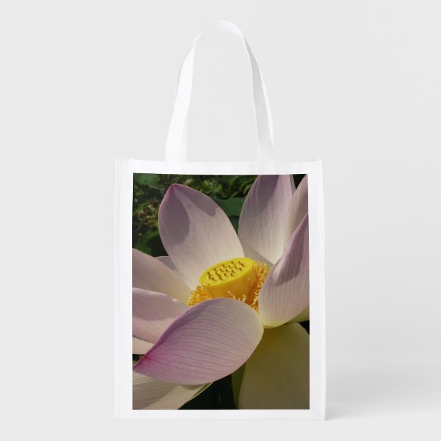 Pink Lotus Flower III Summer Floral Grocery Bag (Front)