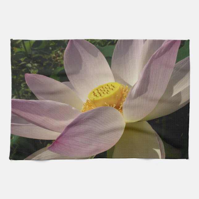 Pink Lotus Flower III Summer Floral Kitchen Towel (Horizontal)