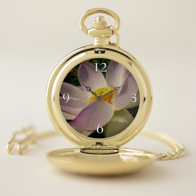 Pink Lotus Flower III Summer Floral Pocket Watch (Inside)