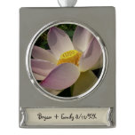 Pink Lotus Flower III Summer Floral Silver Plated Banner Ornament