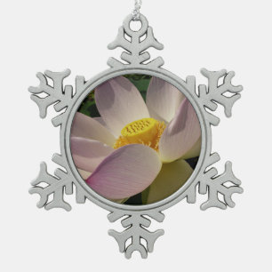 Pink Lotus Flower III Summer Floral Snowflake Pewter Christmas Ornament