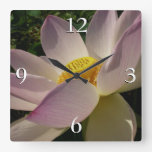 Pink Lotus Flower III Summer Floral Square Wall Clock