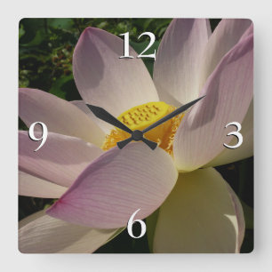 Pink Lotus Flower III Summer Floral Square Wall Clock