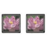 Pink Lotus Flower IV Gunmetal Finish Cufflinks
