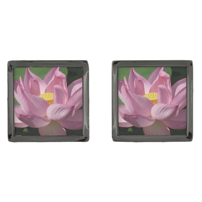 Pink Lotus Flower IV Gunmetal Finish Cufflinks (Front)