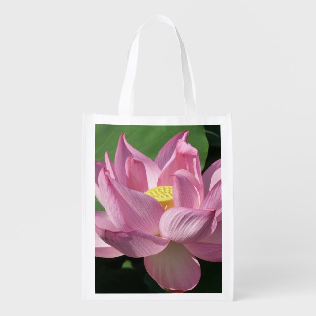 Pink Lotus Flower IV Reusable Grocery Bag (Front)