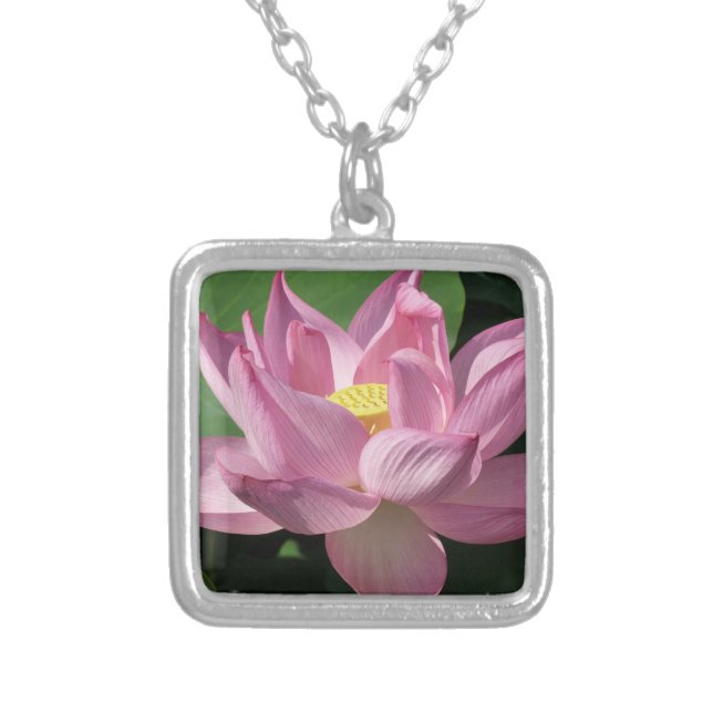 Pink Lotus Flower IV Silver Plated Necklace (Front)