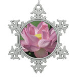 Pink Lotus Flower IV Snowflake Pewter Christmas Ornament