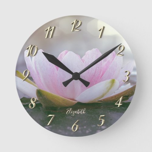 Pink Lotus Flower Landscape Zen  Round Clock