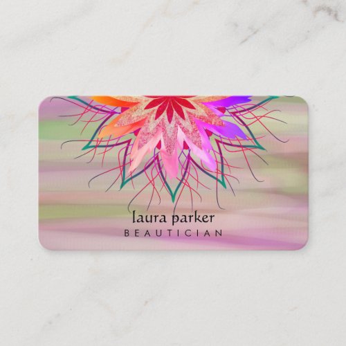 Pink Lotus Flower Logo Massage Yoga Teacher Business Card