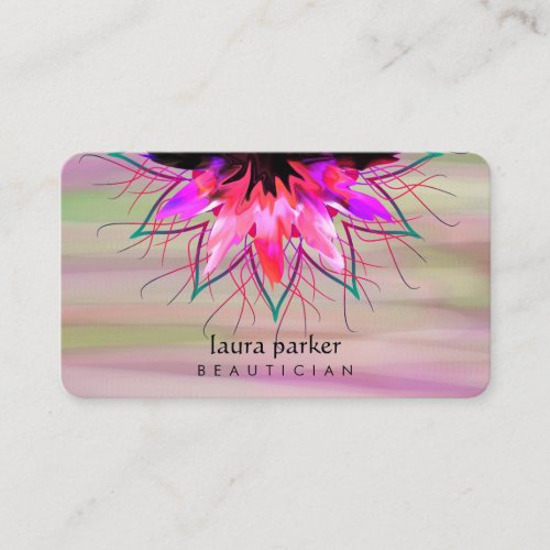 Pink Lotus Flower Logo Massage Yoga Teacher Business Card