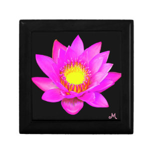 Pink Lotus Flower & Monogram on Black Gift Box
