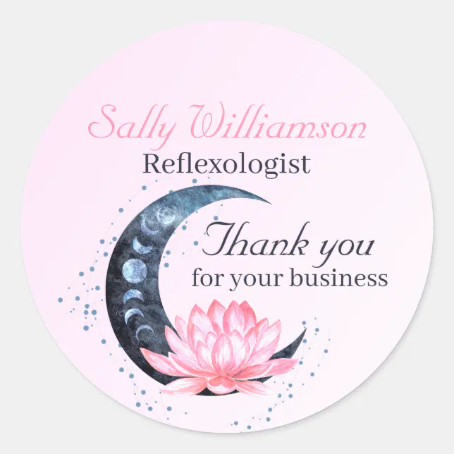 Pink Lotus Flower Moon Business Appreciation Classic Round Sticker | Zazzle