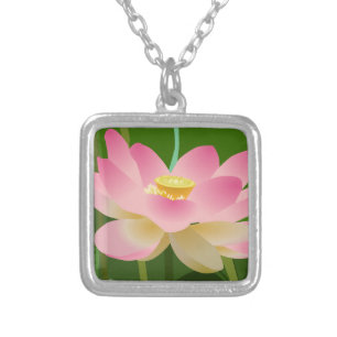 Pink Lotus Flower Necklace Small SP Square