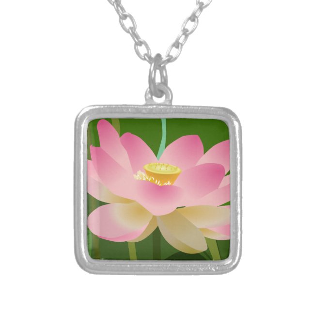 Pink Lotus Flower Necklace Small SP Square (Front)