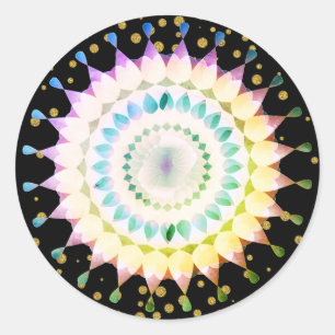 Pink Lotus Flower on Gold Confetti Classic Round Sticker