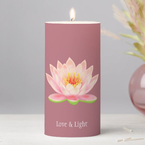 Pink Lotus Flower on Rose Gold Pillar Candle