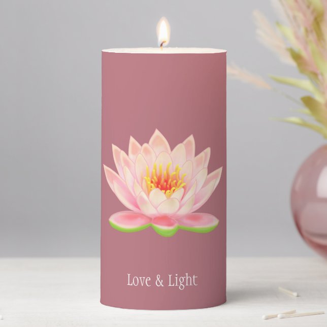 Pink Lotus Flower on Rose Gold Pillar Candle (In Situ)