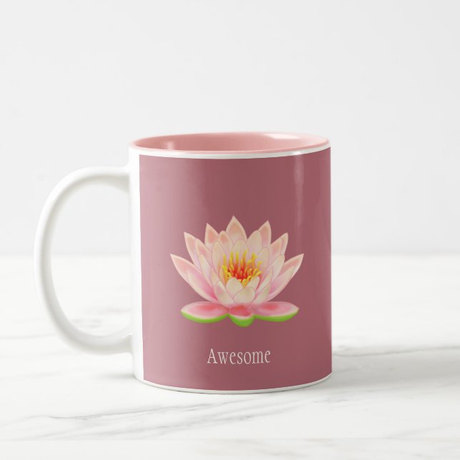 Pink Lotus Flower on Rose Gold Two-Tone Coffee Mug (Left)