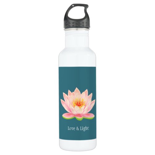 Pink Lotus Flower on Teal Stainless Steel Water Bottle