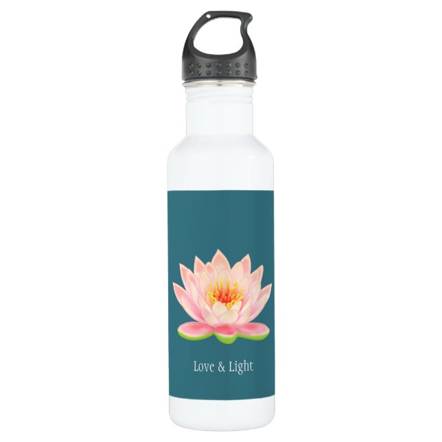 Pink Lotus Flower on Teal Stainless Steel Water Bottle (Front)