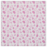 Pink Lotus Flower Pattern on White Background Fabric