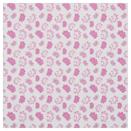 Pink Lotus Flower Pattern on White Background Fabric