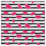 Pink Lotus Flower Pattern with Black Stripes Fabric