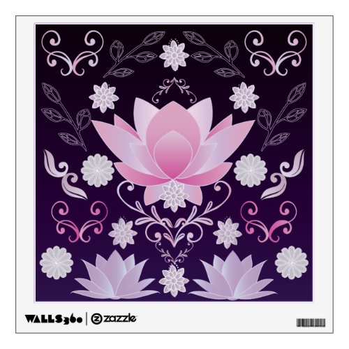 Pink lotus flower peace on purple wall decal