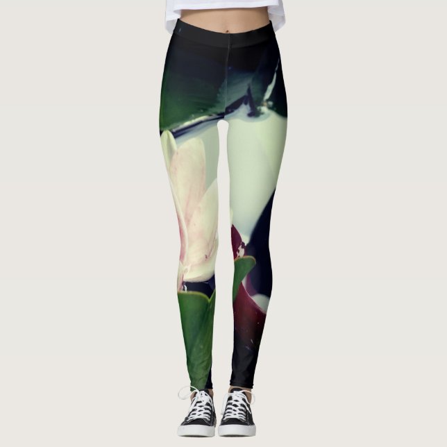Pink Lotus Flower Photography Leggings (Front)