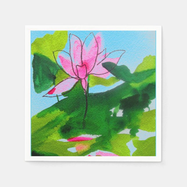 Pink lotus flower reflection art homeware napkins (Front)