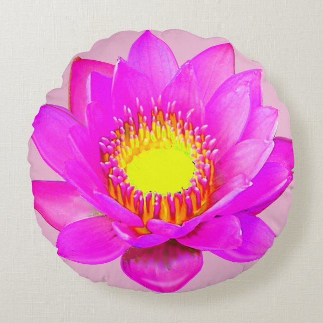 Pink Lotus Flower Round Pillow (Front)