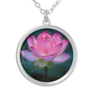 Pink Lotus Flower Silver Plated Necklace