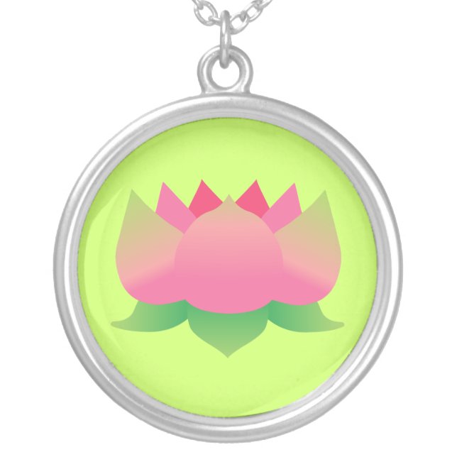 Pink Lotus Flower Silver Plated Necklace (Front)