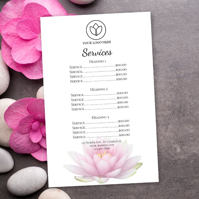 Pink Lotus Flower Spa Salon Services Menu Flyer (Creator Uploaded)