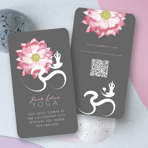 Customizable Pink Lotus Flower Spiritual Yoga Om Logo Symbol Business Card