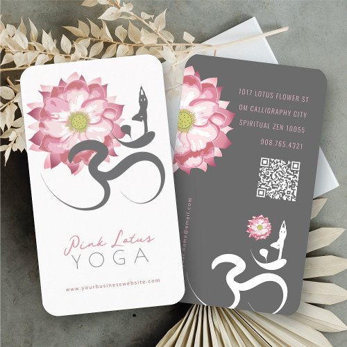 Pink Lotus Flower Spiritual Yoga Om Logo Symbol Business Card Templates