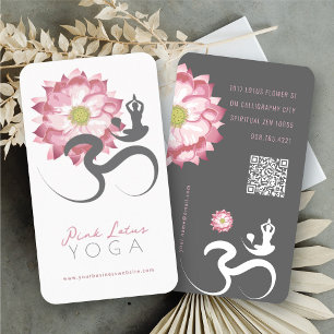 Pink Lotus Flower Spiritual Yoga Teacher Om Symbol Business Card