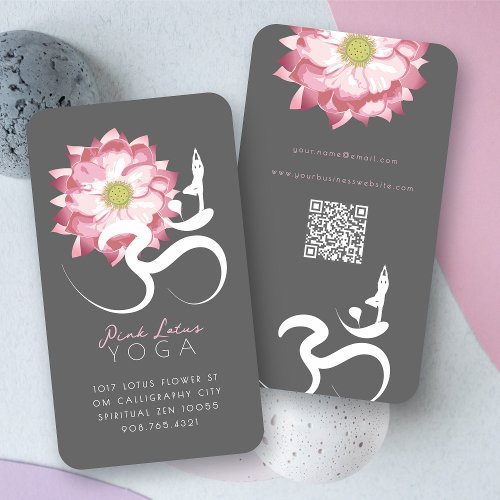 Pink Lotus Flower Spiritual Yoga Om Logo Symbol Business Cards