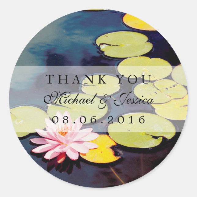 Pink Lotus Flower Thank You Label Stickers (Front)