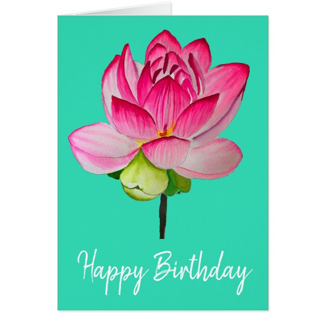 Pink lotus flower watercolor fine art (Front)