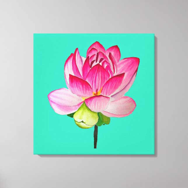 Pink lotus flower watercolor fine art canvas print (Front)