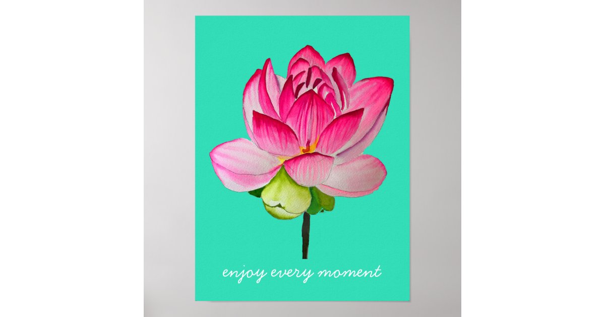 Pink lotus flower watercolor fine art poster | Zazzle