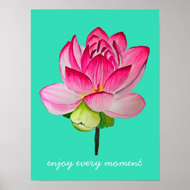 Pink lotus flower watercolor fine art poster (Front)